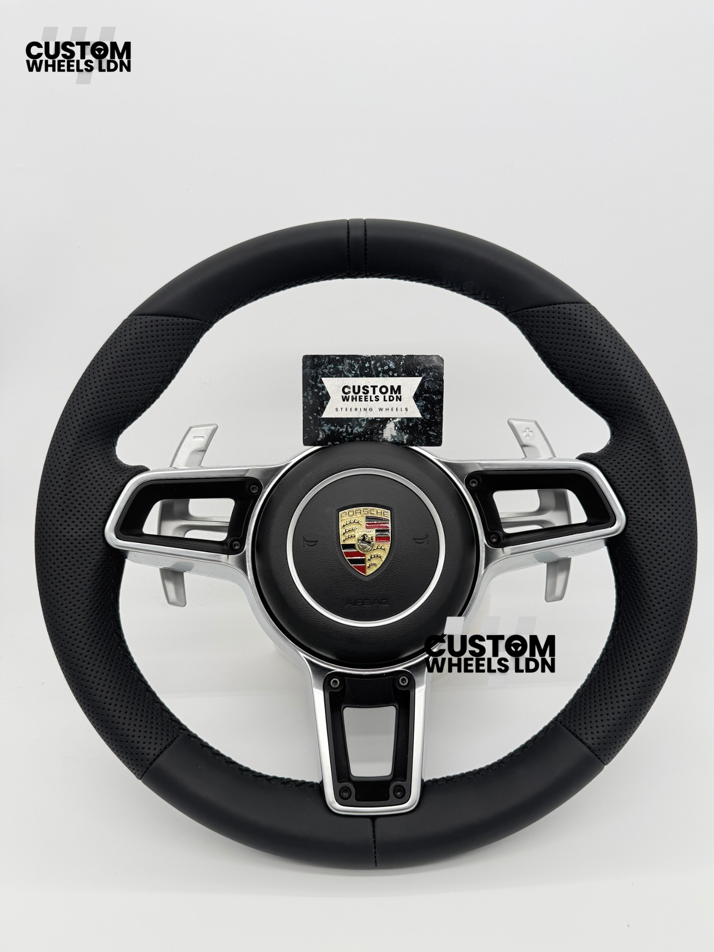 Porsche Custom OEM Steering Wheel – Smooth & Perforated Leather, Silver Trims, OEM Paddles | Fits 991, 997, 987, Cayman, Boxster, Macan, Cayenne + more | Plug & Play | With Airbag | Upgrade for Older Models Available