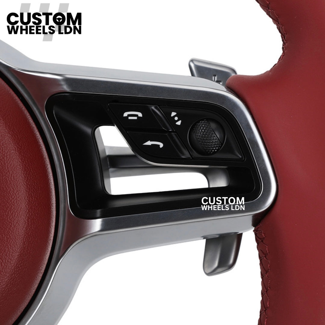 Porsche Custom Carbon Fibre with Red Leather OEM Steering Wheel - Fits Most Models: 911, Cayenne, Panamera, Macan, Boxter, Taycan & More