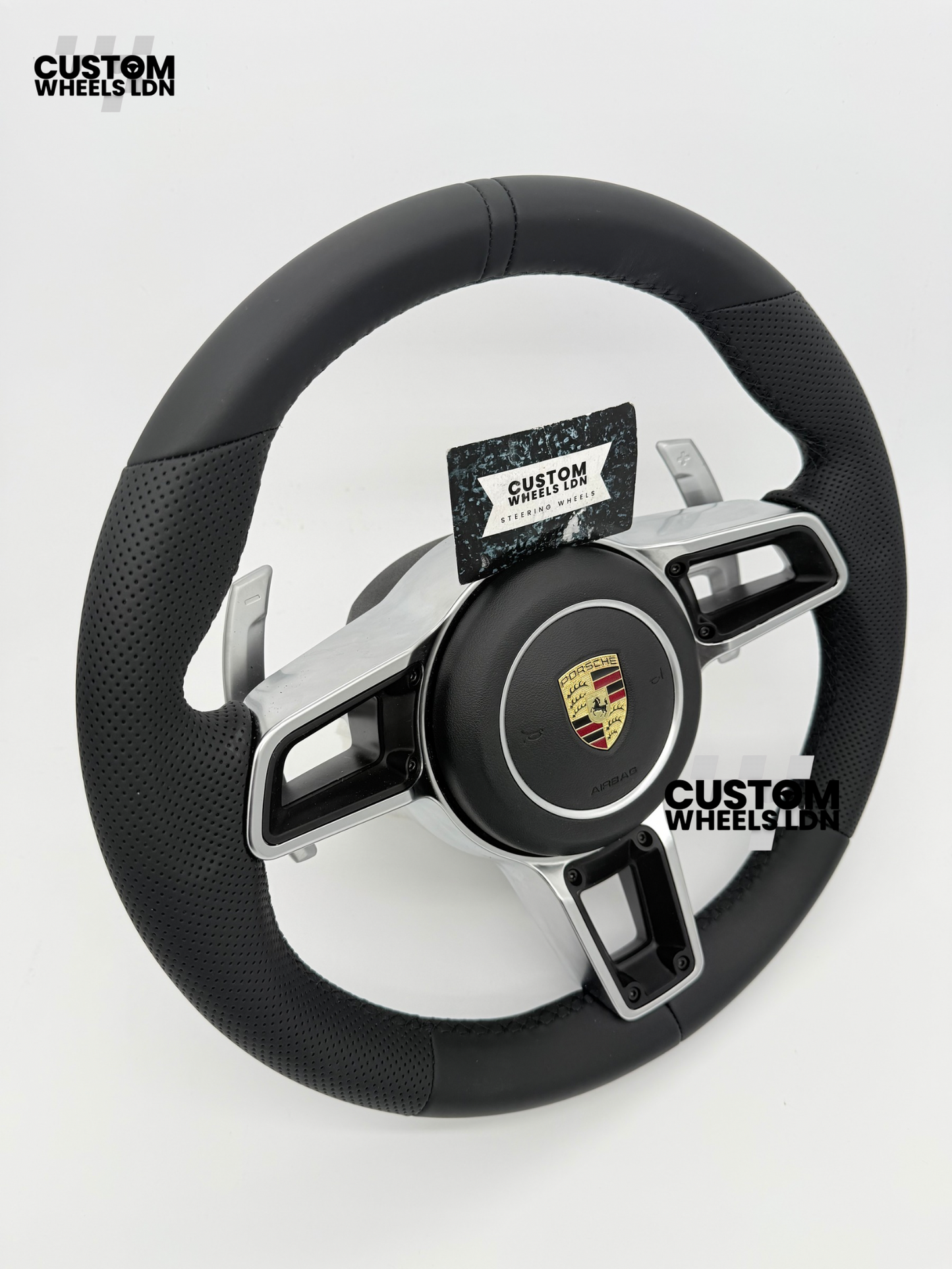 Porsche Custom OEM Steering Wheel – Smooth & Perforated Leather, Silver Trims, OEM Paddles | Fits 991, 997, 987, Cayman, Boxster, Macan, Cayenne + more | Plug & Play | With Airbag | Upgrade for Older Models Available