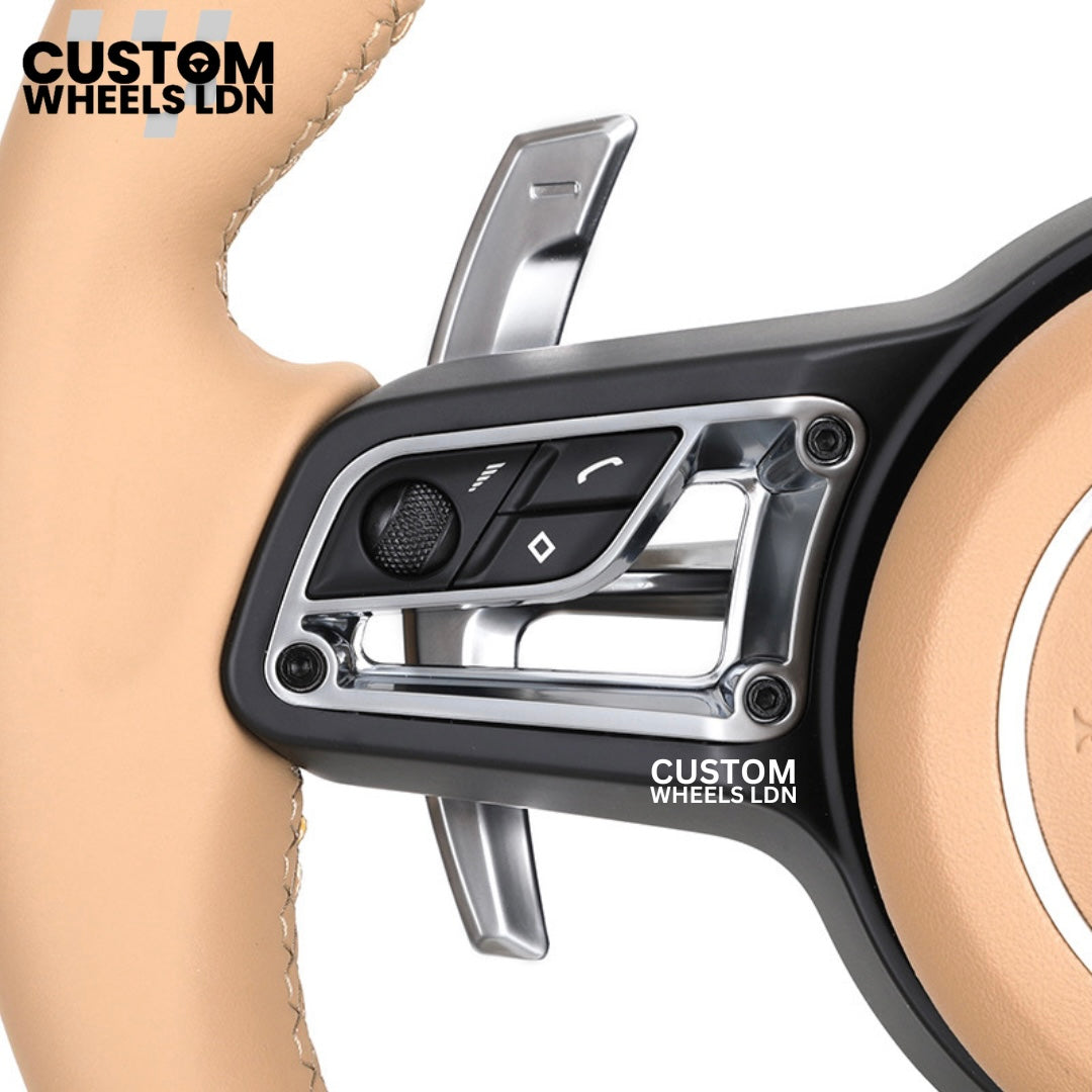 Porsche Custom Beige Full Leather Steering Wheel - Fits Most Models: 911, Cayenne, Panamera, Macan, Boxter, Taycan & More