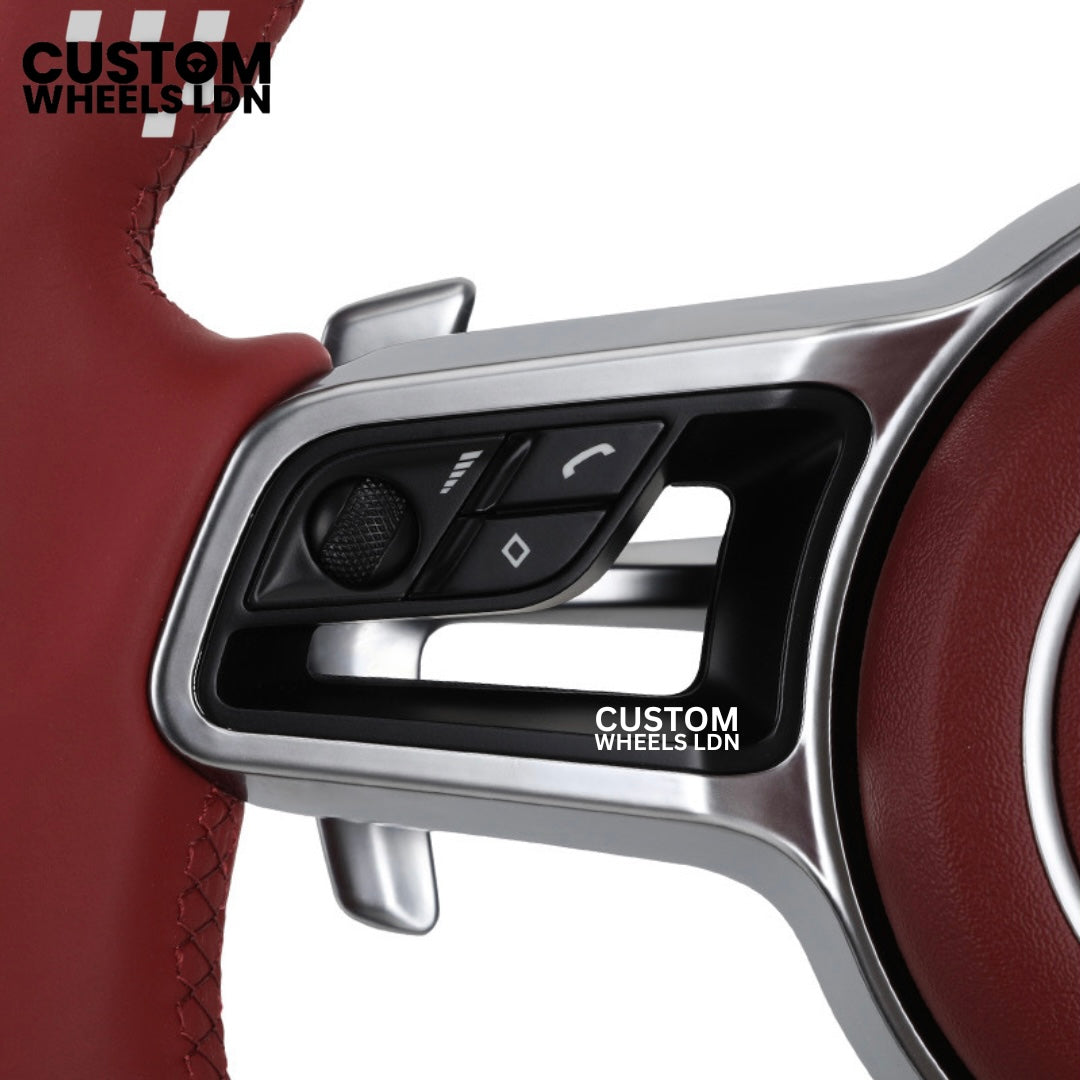 Porsche Custom Carbon Fibre with Red Leather OEM Steering Wheel - Fits Most Models: 911, Cayenne, Panamera, Macan, Boxter, Taycan & More
