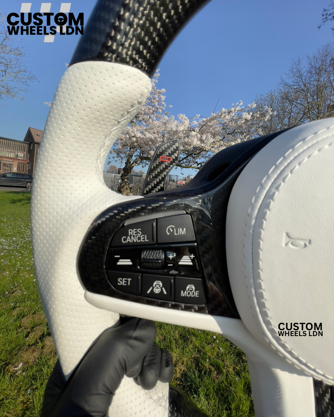 BMW Custom Steering Wheel for F and G | In Stock | – Carbon Fiber & White Leather Fully Loaded with M1/M2 Option