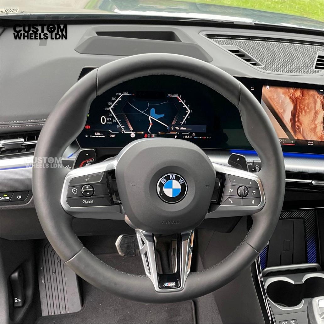 BMW i5 G60 2023 Steering Wheel – Smooth Black Leather, Silver Trim, Touch-Style Controls | Fits G60 5 Series, G70 7 Series, i5 + more | Plug & Play | Retrofit Upgrade for Older Models