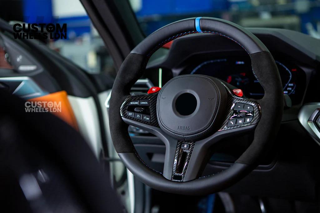 BMW Custom G-Series Flat Bottom Steering Wheel – Blue Stripe – Fits G20 G21 G22 G42 G80 G87 + more