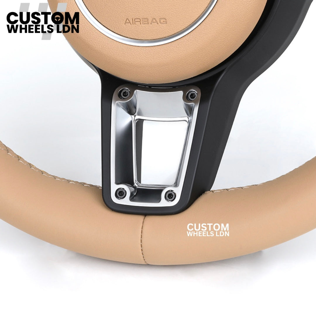 Porsche Custom Beige Full Leather Steering Wheel - Fits Most Models: 911, Cayenne, Panamera, Macan, Boxter, Taycan & More