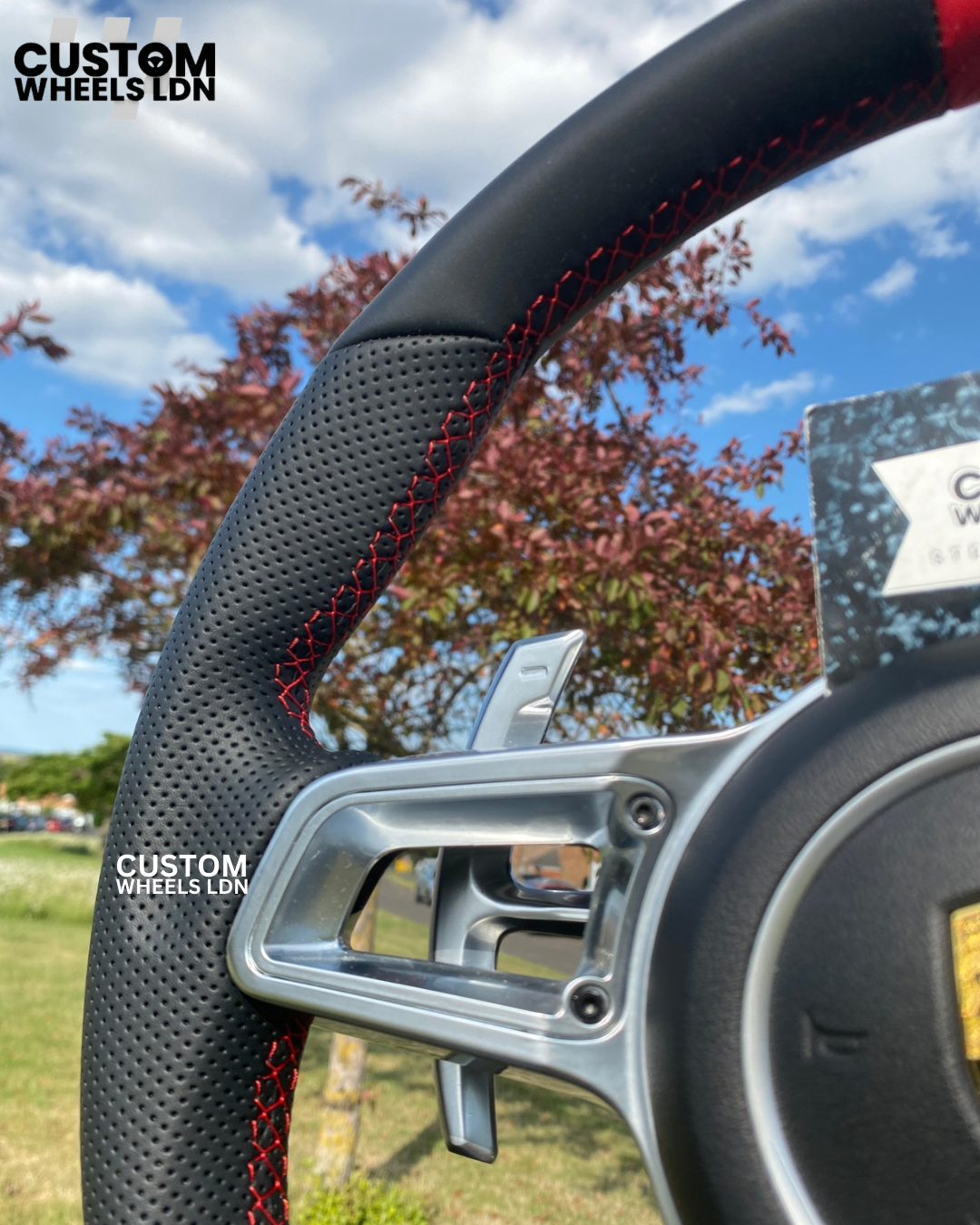 Porsche Custom Steering Wheel GT3 RS Style – Red Stripe – Fits 911, Cayman, Boxster, Carrera (PDK & Tiptronic, 2000+)