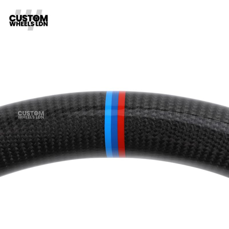 BMW Custom E-Series Carbon Fibre Steering Wheel – M-Stripe Top Marker | Perforated Leather Grip | Plug & Play | Fits older models