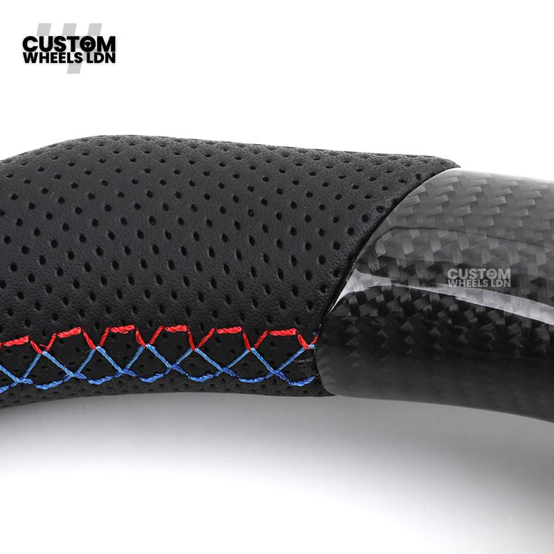 BMW Custom E-Series Carbon Fibre Steering Wheel – M-Stripe Top Marker | Perforated Leather Grip | Plug & Play | Fits older models