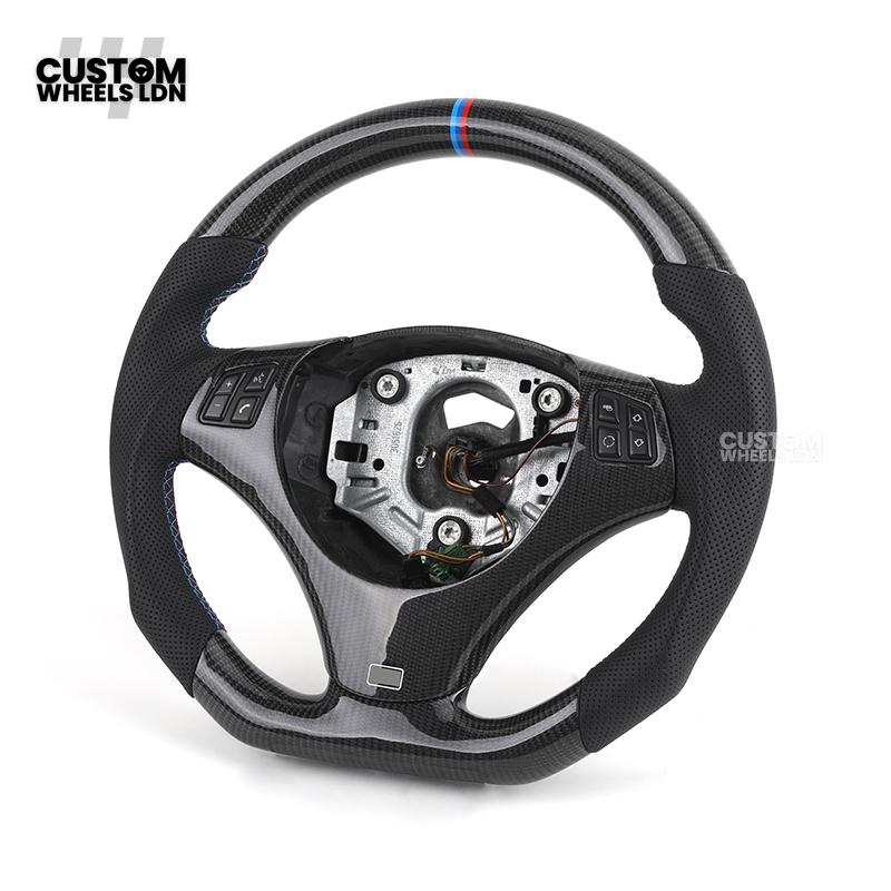 BMW Custom E-Series Carbon Fibre Steering Wheel – M-Stripe Top Marker | Perforated Leather Grip | Plug & Play | Fits older models