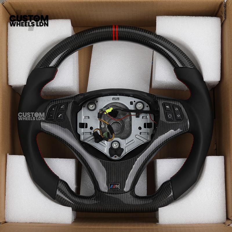BMW Custom E-Series Carbon Fibre Steering Wheel – Red Centre Stripe | M-Sport Style | Plug & Play | Fits older models