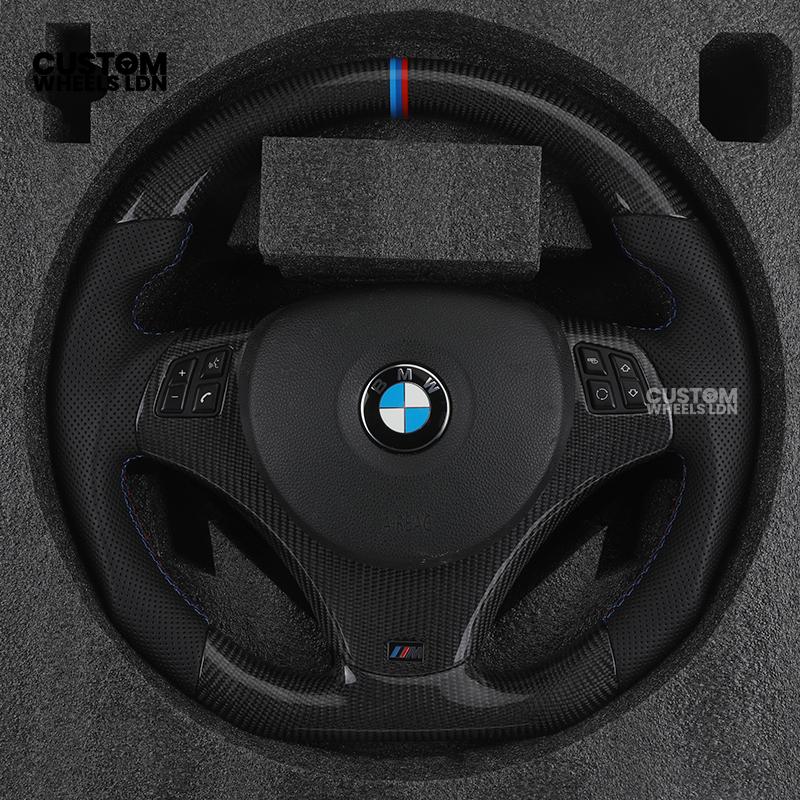 BMW Custom E-Series Carbon Fibre Steering Wheel – M-Stripe Top Marker | Perforated Leather Grip | Plug & Play | Fits older models