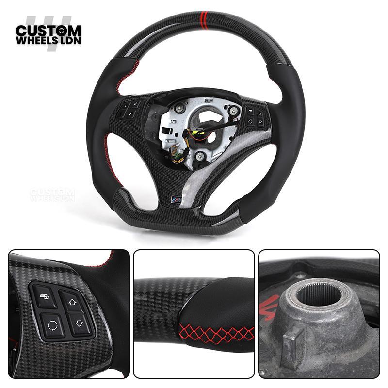 BMW Custom E-Series Carbon Fibre Steering Wheel – Red Centre Stripe | M-Sport Style | Plug & Play | Fits older models