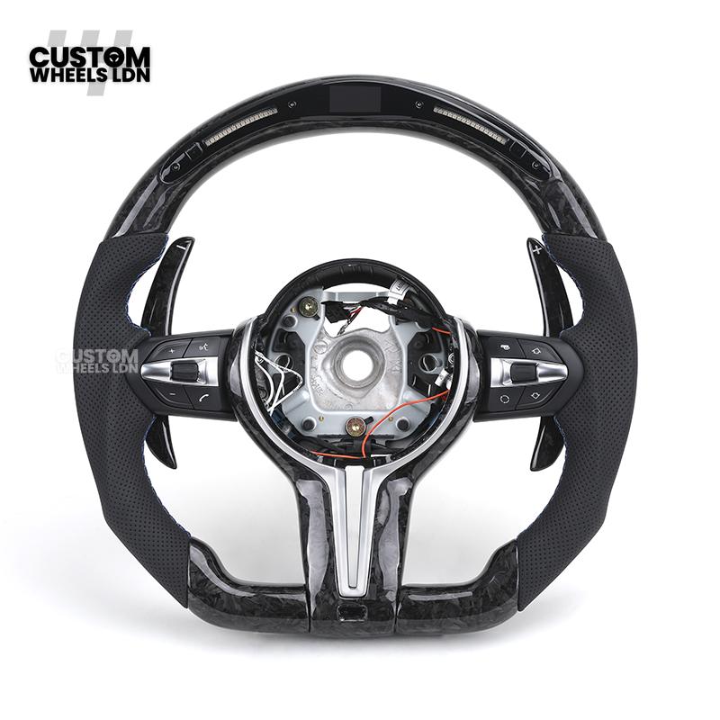 BMW Custom Forged Carbon LED Steering Wheel | Paddle Shifters | Flat Bottom | Fits 1 2 3 4 5 Series (F & E Series) + more | Complete Plug & Play