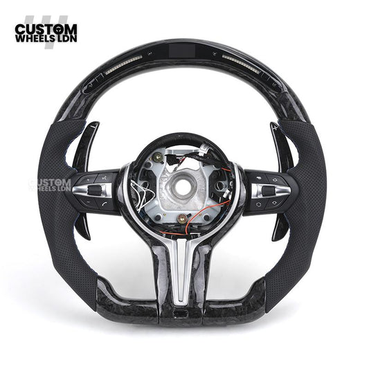 BMW Custom Forged Carbon LED Steering Wheel | Paddle Shifters | Flat Bottom | Fits 1 2 3 4 5 Series (F & E Series) + more | Complete Plug & Play