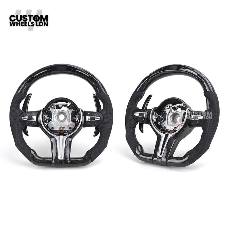 BMW Custom Forged Carbon LED Steering Wheel | Paddle Shifters | Flat Bottom | Fits 1 2 3 4 5 Series (F & E Series) + more | Complete Plug & Play
