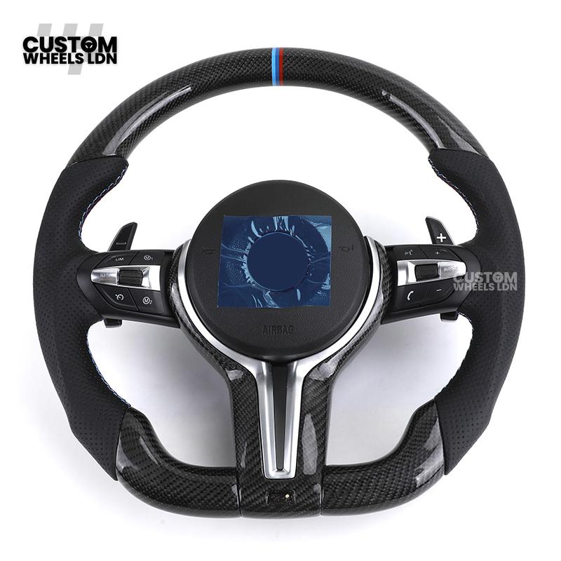 BMW Custom Carbon Fibre Steering Wheel – M-Stripe Top Marker | Perforated Leather Grip | Plug & Play | Fits older models
