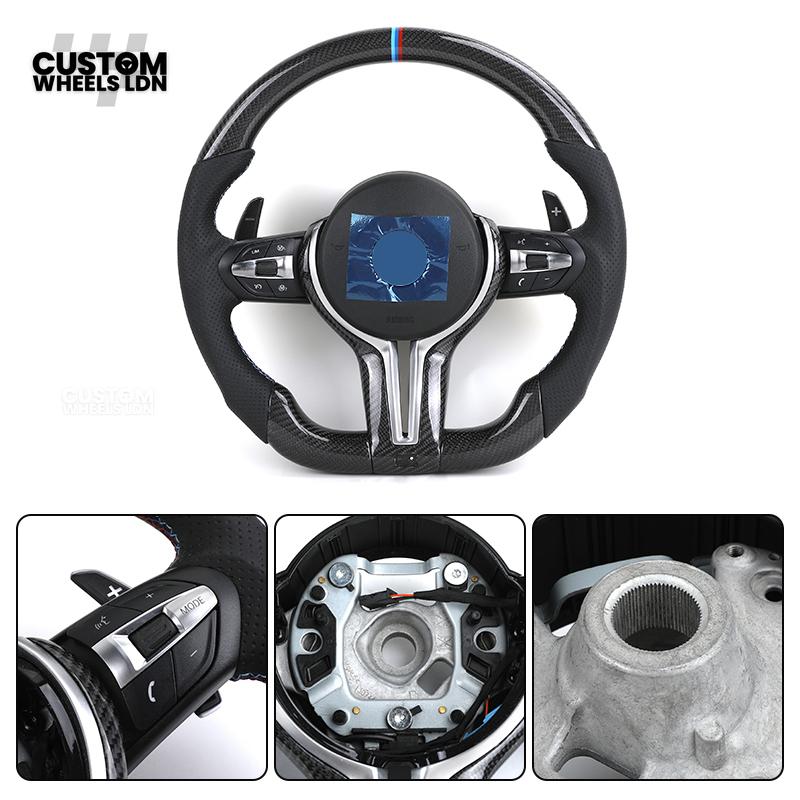 BMW Custom Carbon Fibre Steering Wheel – M-Stripe Top Marker | Perforated Leather Grip | Plug & Play | Fits older models
