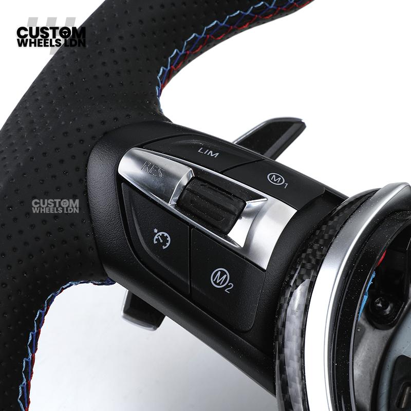 BMW Custom Carbon Fibre Steering Wheel – M-Stripe Top Marker | Perforated Leather Grip | Plug & Play | Fits older models