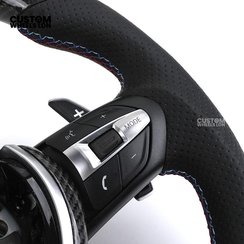 BMW Custom Carbon Fibre Steering Wheel – M-Stripe Top Marker | Perforated Leather Grip | Plug & Play | Fits older models