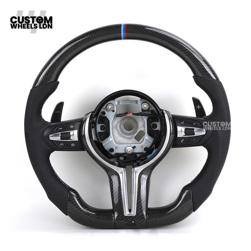 BMW Custom Carbon Fibre Steering Wheel – M-Stripe Top Marker | Perforated Leather Grip | Plug & Play | Fits older models