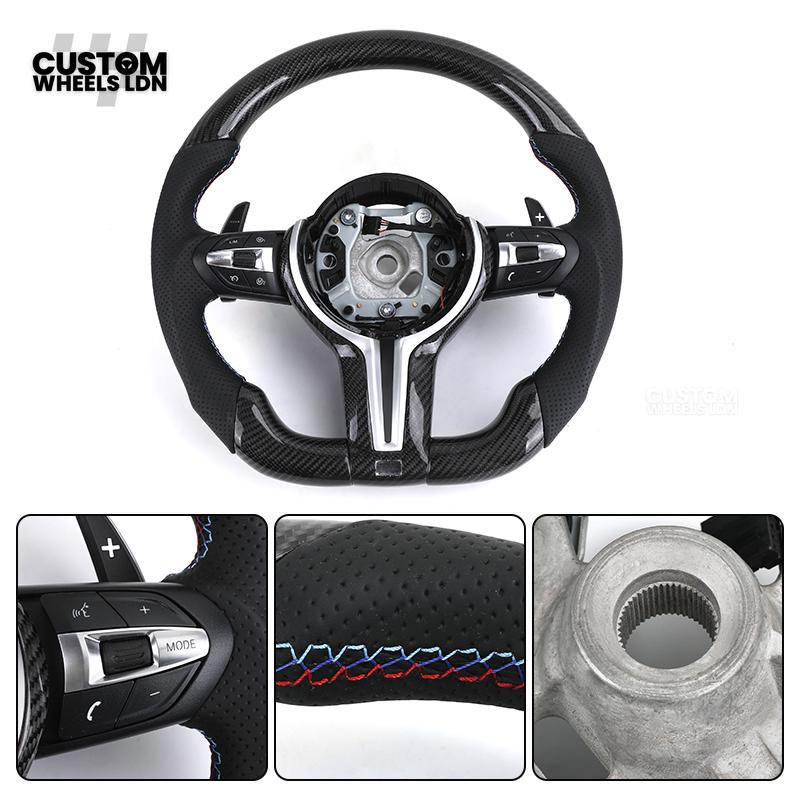 BMW Custom Carbon Fibre Steering Wheel – M Stitches | Perforated Leather Grip | Plug & Play | Fits older models