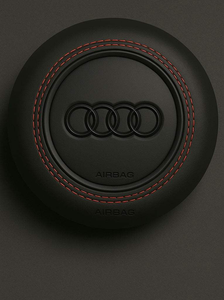 Custom Audi Airbag Cover – Alcantara or Leather with Red Stitching & Black Rings (Fits Q5/SQ5 8R, A4 B8, A5 8T, Q7 4L, TT MK2)