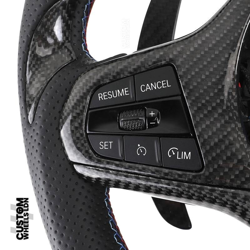 BMW G-Series Custom Carbon Flat Bottom Steering Wheel – Gloss Carbon Fiber with Paddle Shifters – Fits G20 G21 G22 G23 G30 G31 G11 G12 G14 G15 G16 G05 G06 G07 + more