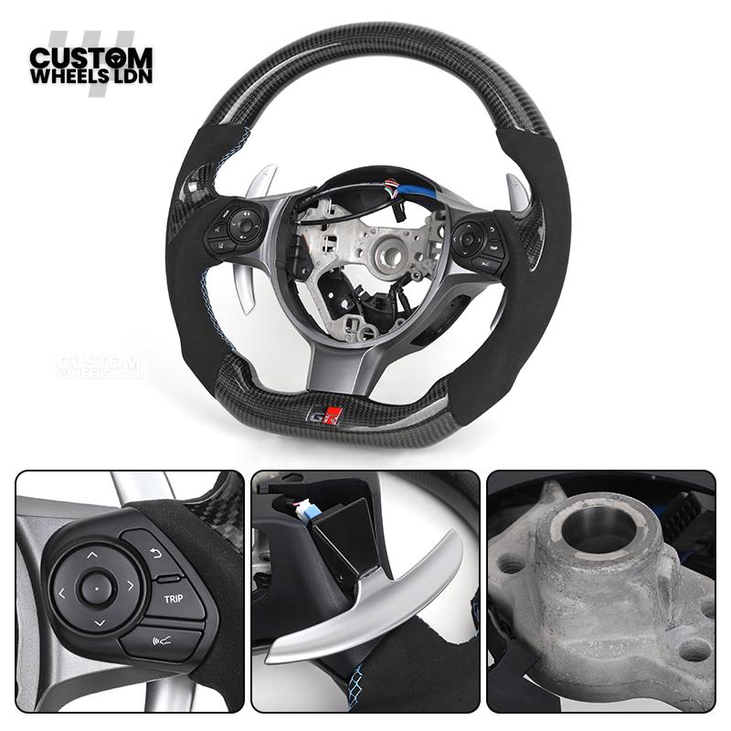 Toyota Custom GR86 Steering Wheel – Carbon Fiber, Flat Bottom, GR Badge, Paddle Shifters | Fits GT86, GR86, BRZ, Auris + More | Plug & Play | Full Customisation Available | Upgrade for Older Models