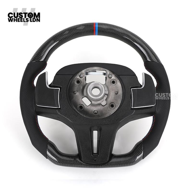 BMW Custom G Series Carbon Steering Wheel – Flat Bottom – Brushed Silver Trim – Fits G20 G21 G22 G23 G30 G31 G32 G14 G15 G16 G01 G02 + more