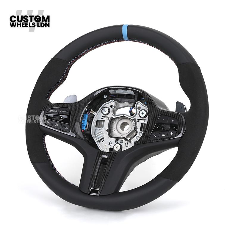 BMW Custom G-Series Flat Bottom Steering Wheel – Blue Stripe – Fits G20 G21 G22 G42 G80 G87 + more