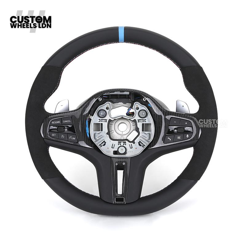 BMW Custom G-Series Flat Bottom Steering Wheel – Blue Stripe – Fits G20 G21 G22 G42 G80 G87 + more