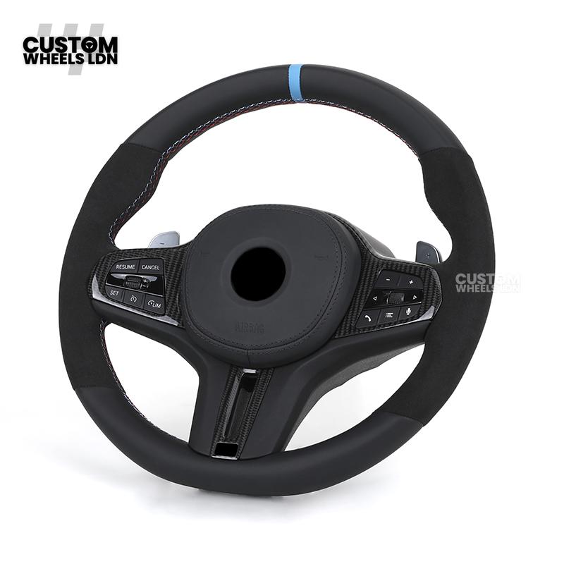 BMW Custom G-Series Flat Bottom Steering Wheel – Blue Stripe – Fits G20 G21 G22 G42 G80 G87 + more