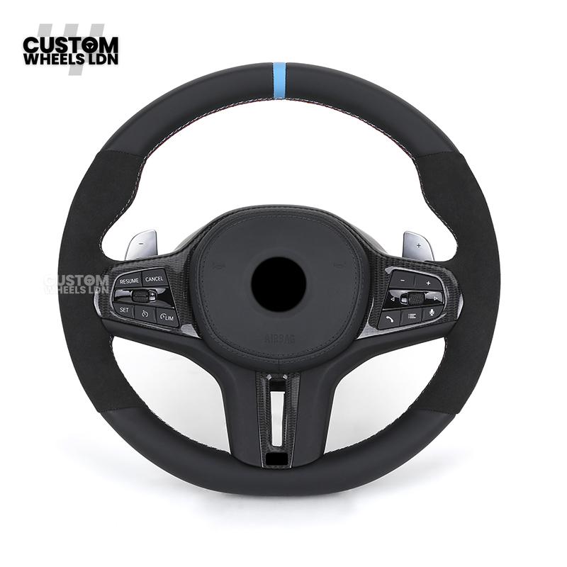BMW Custom G-Series Flat Bottom Steering Wheel – Blue Stripe – Fits G20 G21 G22 G42 G80 G87 + more