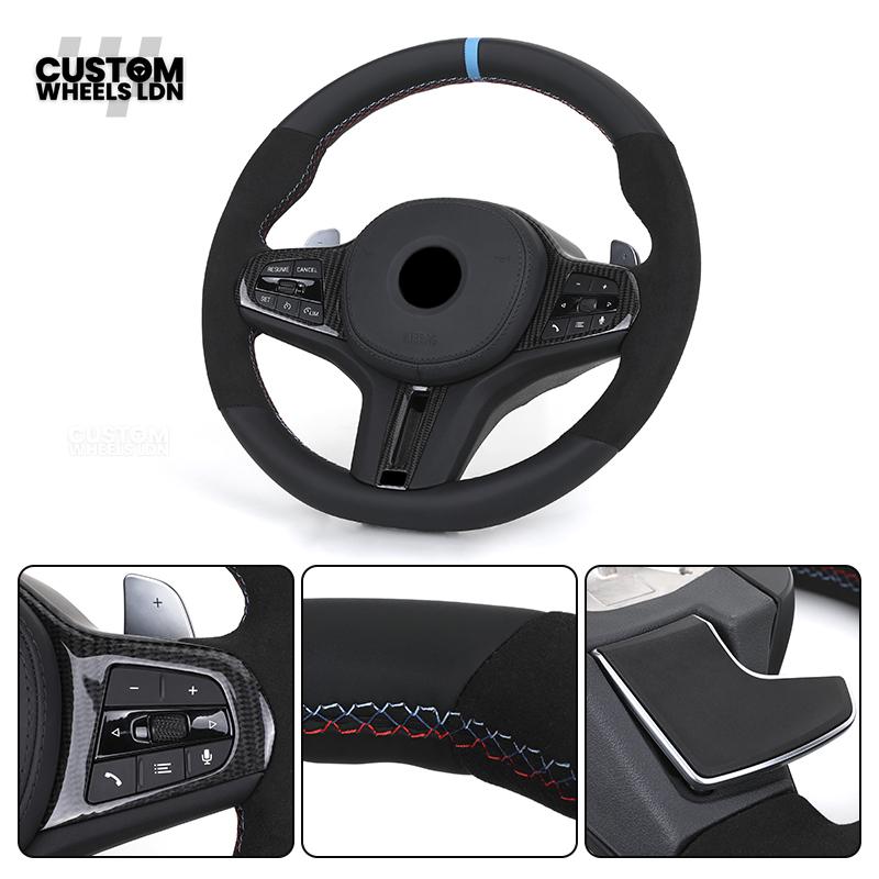 BMW Custom G-Series Flat Bottom Steering Wheel – Blue Stripe – Fits G20 G21 G22 G42 G80 G87 + more