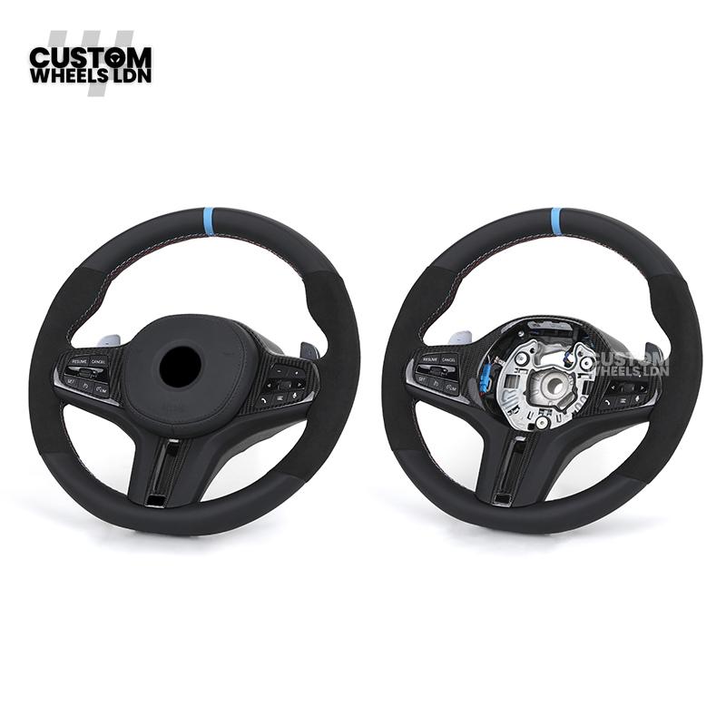 BMW Custom G-Series Flat Bottom Steering Wheel – Blue Stripe – Fits G20 G21 G22 G42 G80 G87 + more