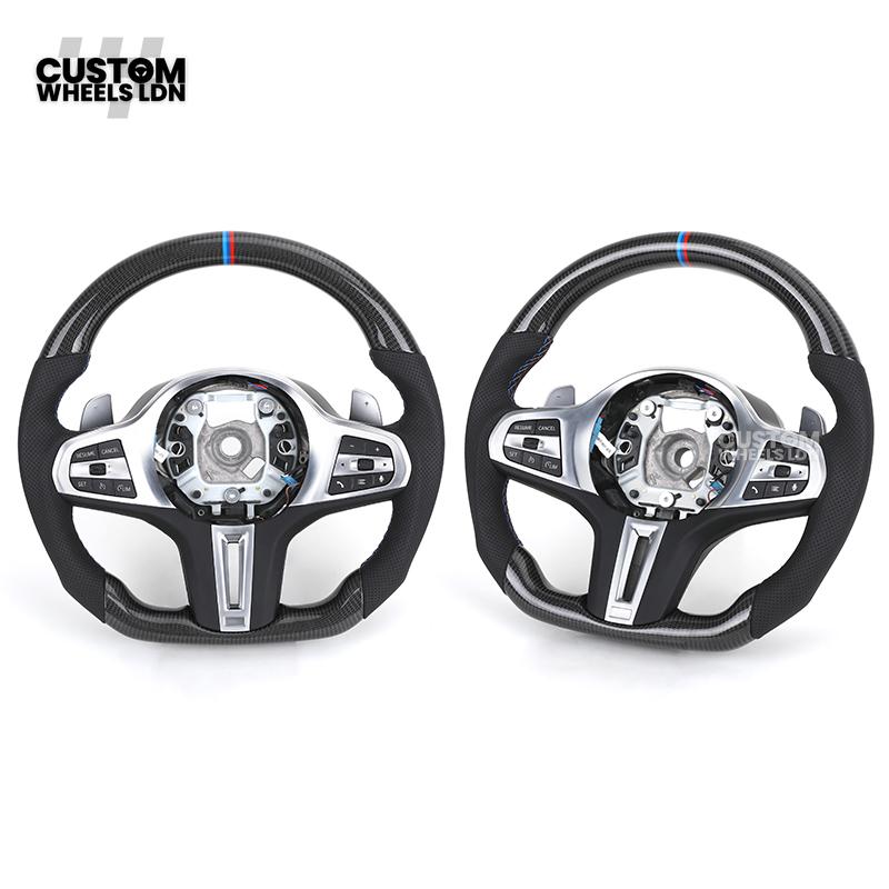 BMW Custom G Series Carbon Steering Wheel – Flat Bottom – Brushed Silver Trim – Fits G20 G21 G22 G23 G30 G31 G32 G14 G15 G16 G01 G02 + more