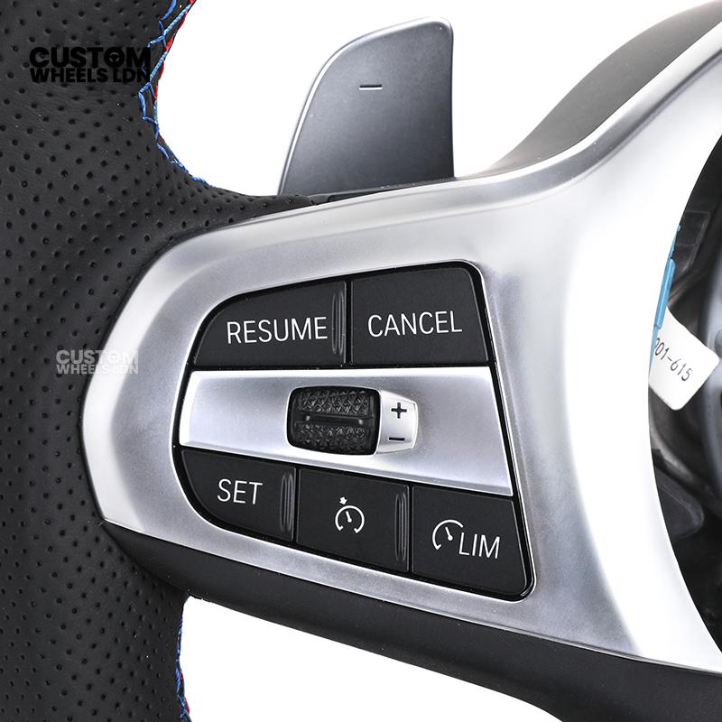 BMW Custom G Series Carbon Steering Wheel – Flat Bottom – Brushed Silver Trim – Fits G20 G21 G22 G23 G30 G31 G32 G14 G15 G16 G01 G02 + more