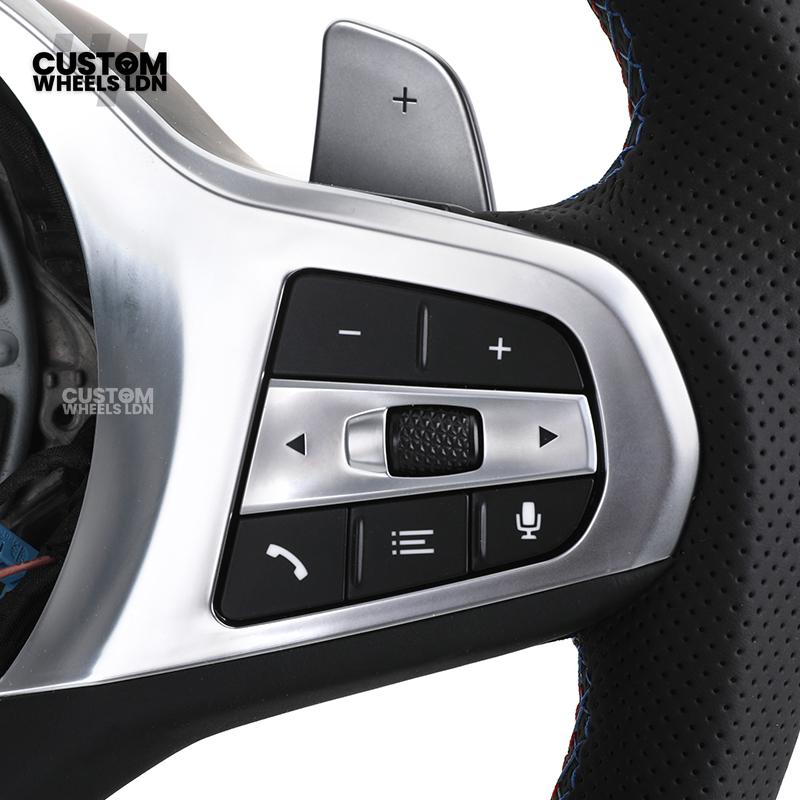 BMW Custom G Series Carbon Steering Wheel – Flat Bottom – Brushed Silver Trim – Fits G20 G21 G22 G23 G30 G31 G32 G14 G15 G16 G01 G02 + more