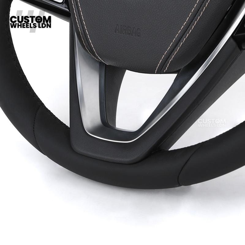 BMW Custom ID6 Steering Wheel – Smooth Leather & Brushed Silver Trim – Fits iX3 iX i4 G60 G70 + more