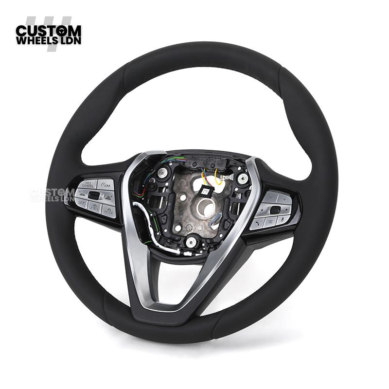 BMW Custom ID6 Steering Wheel – Smooth Leather & Brushed Silver Trim – Fits iX3 iX i4 G60 G70 + more