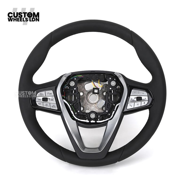 BMW Custom ID6 Steering Wheel – Smooth Leather & Brushed Silver Trim – Fits iX3 iX i4 G60 G70 + more