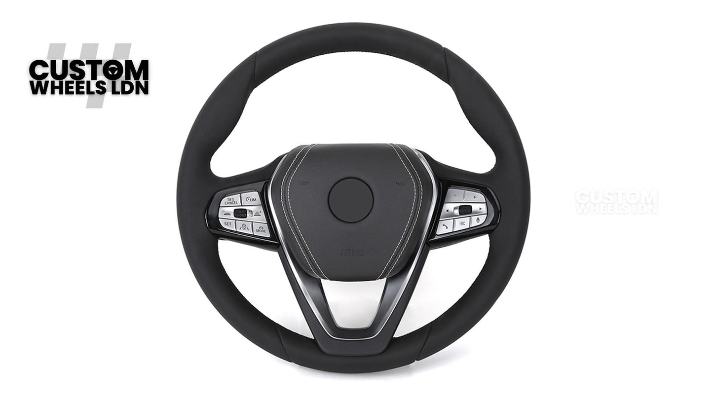 BMW Custom ID6 Steering Wheel – Smooth Leather & Brushed Silver Trim – Fits iX3 iX i4 G60 G70 + more