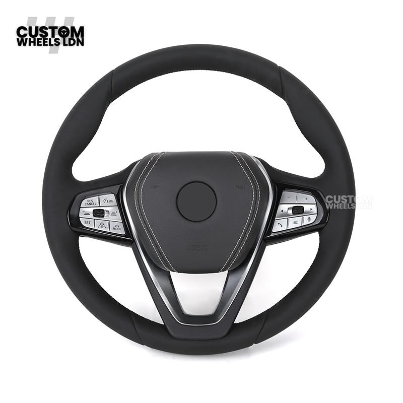 BMW Custom ID6 Steering Wheel – Smooth Leather & Brushed Silver Trim – Fits iX3 iX i4 G60 G70 + more