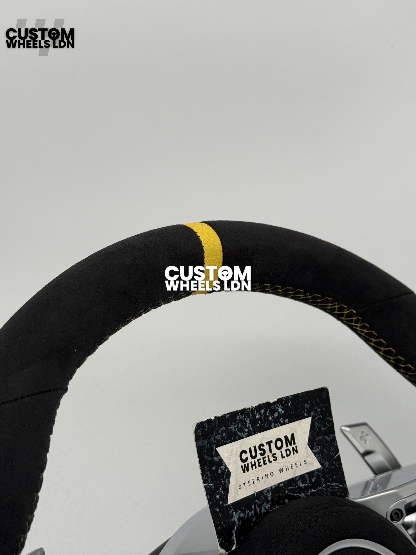 Porsche Custom GT3 RS-Style Steering Wheel – Alcantara, Yellow Stripe & Stitching, Silver Extended Paddles | Fits 997.1, 997.2, 991.1, Boxster, Cayman, Cayenne, Panamera + more | Plug & Play | With Airbag | Upgrade for Older Models Available