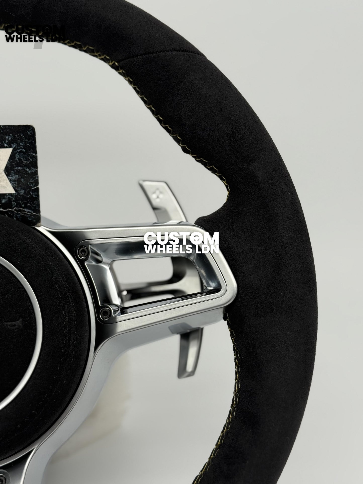 Porsche Custom GT3 RS-Style Steering Wheel – Alcantara, Yellow Stripe & Stitching, Silver Extended Paddles | Fits 997.1, 997.2, 991.1, Boxster, Cayman, Cayenne, Panamera + more | Plug & Play | With Airbag | Upgrade for Older Models Available