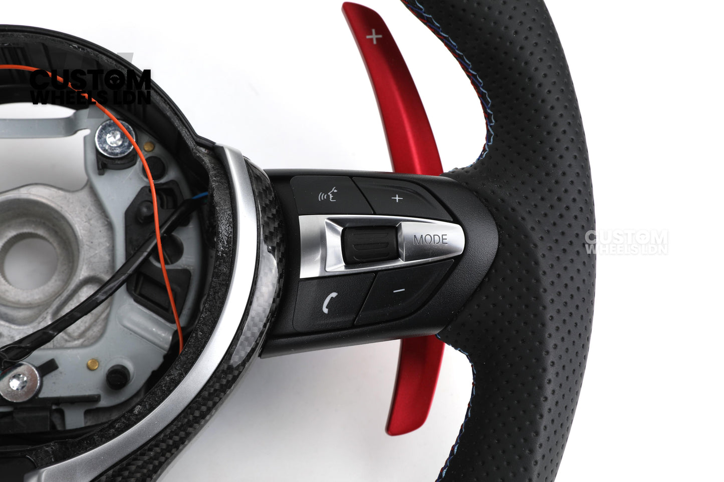 BMW Custom Carbon Fibre Steering Wheel – Red Paddles | Perforated Leather | M-Stripe Marker | Plug & Play | Fits 1 Series F20, 2 Series F22, 3 Series F30, 4 Series F32, M2, M3, M4, X1 F48, X2 F39, Z4 G29 + more
