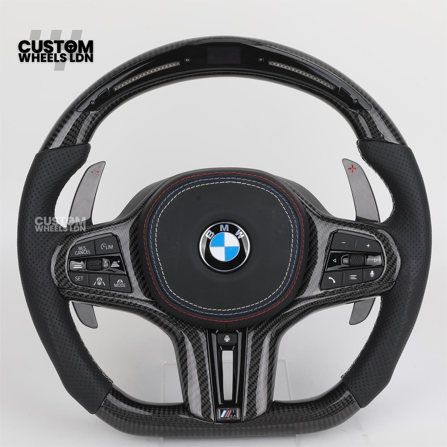 BMW Custom Carbon Heated Steering Wheel with LED Display – M-Stitch – Flat Bottom - Lane Assist – Fits F20 F22 F23 F30 F31 F32 F33 F36 F87 F80 F82 F10 F12 F13 + more