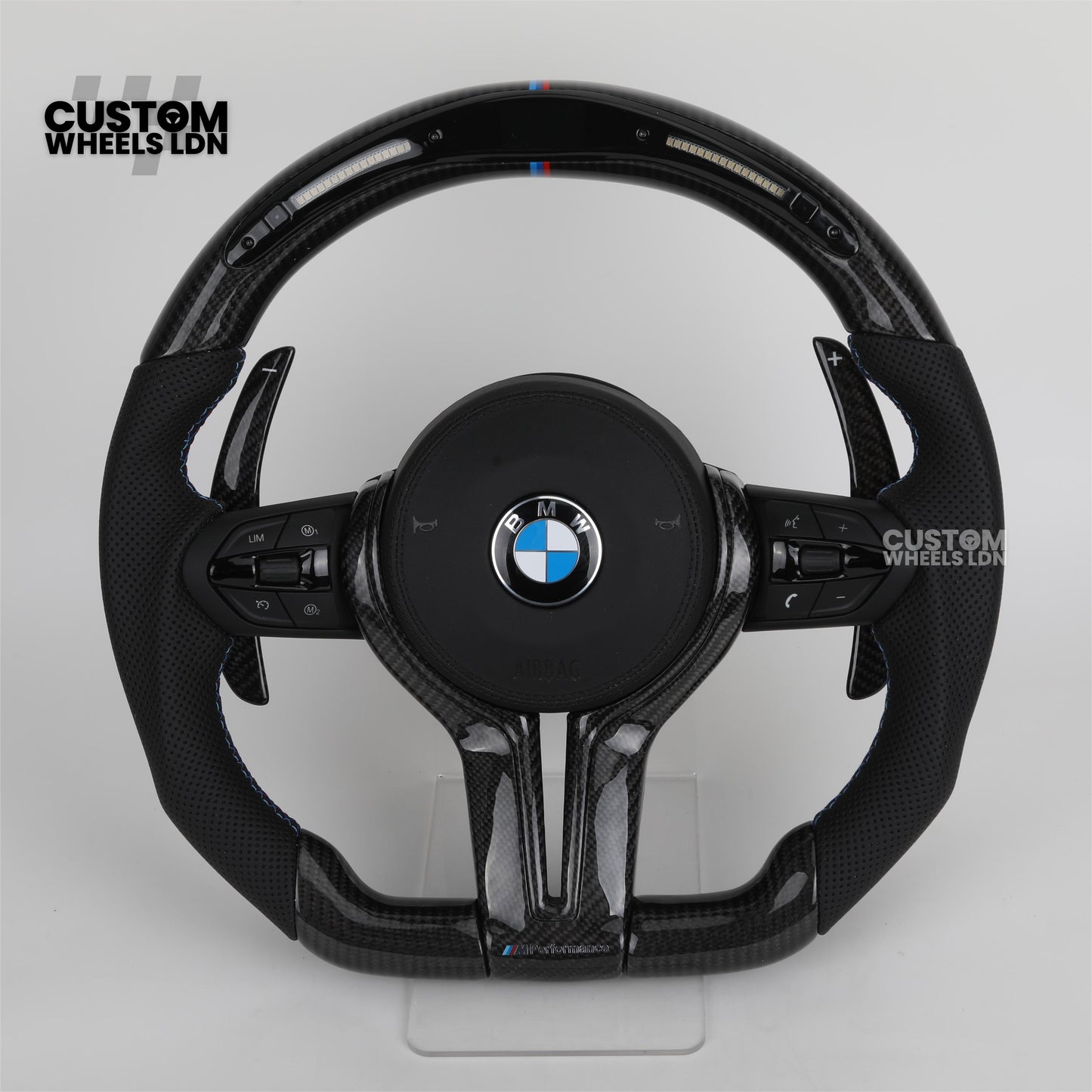 BMW Custom LED Steering Wheel – Carbon Fibre, M-Stitching, Perforated Leather | Fits 1/2/3/4 Series, X1, X2 + more