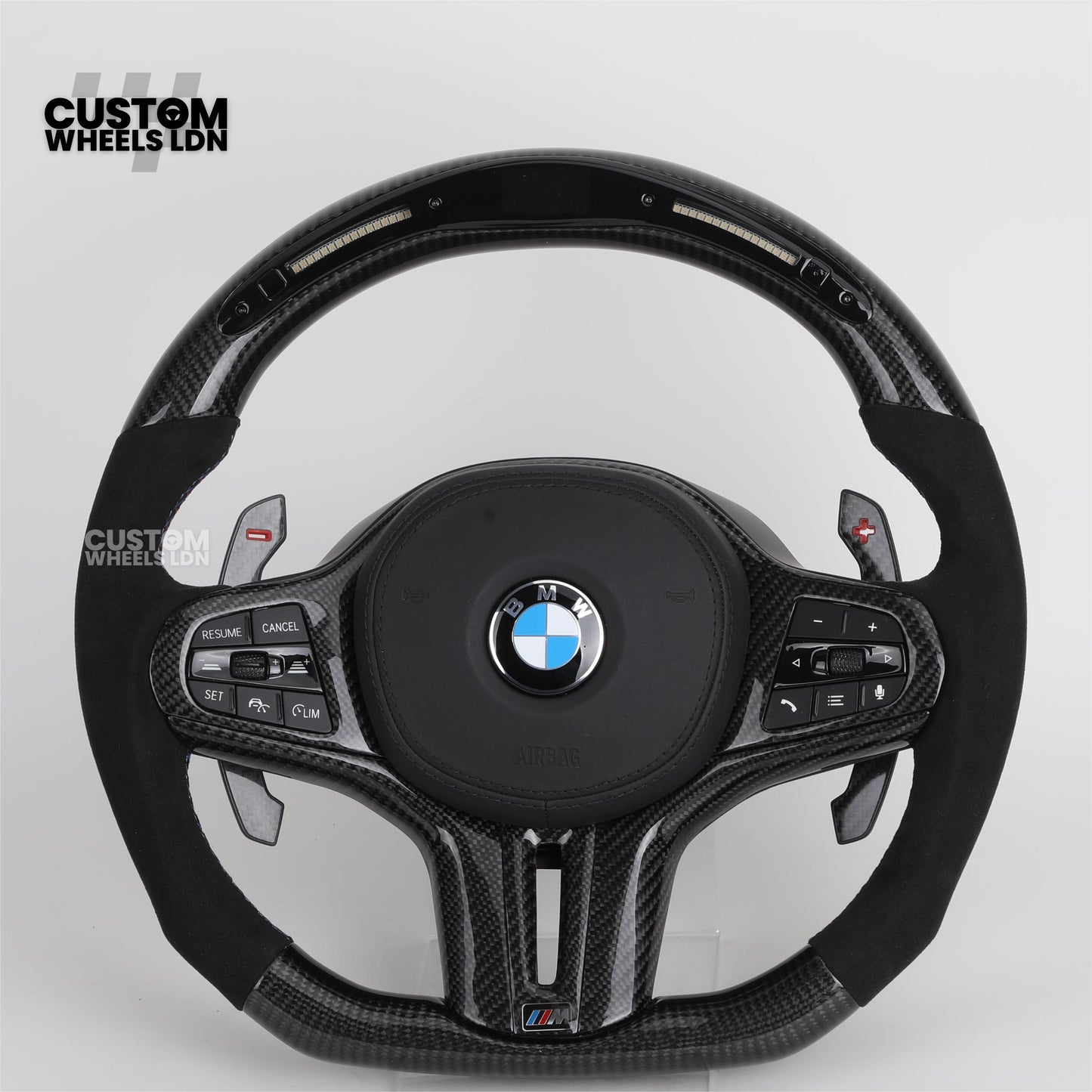 BMW Custom G-Series Steering Wheel – Carbon Fibre, Flat Bottom, LED Display, Carbon Paddles – Fits G20 G21 G22 G30 G15 G05 G07 + more