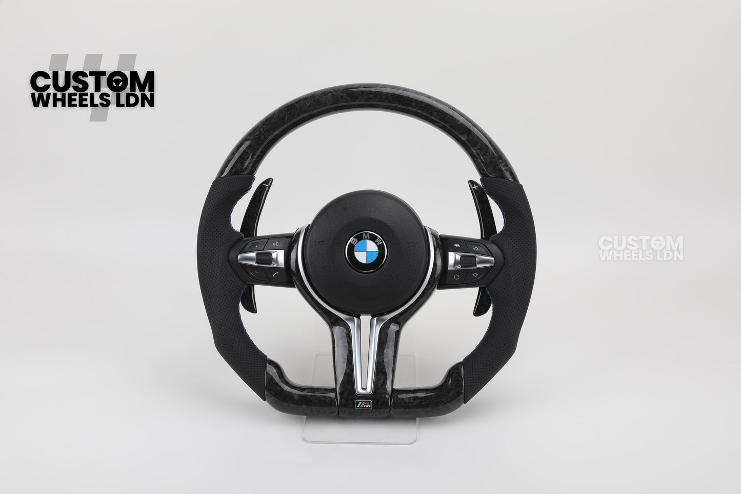 BMW Custom Steering Wheel | Forged Carbon + M Stitching + Forged Carbon Paddles | Flat Bottom | Complete Plug & Play | Fits 1/2/3/4 Series, F E Series + more